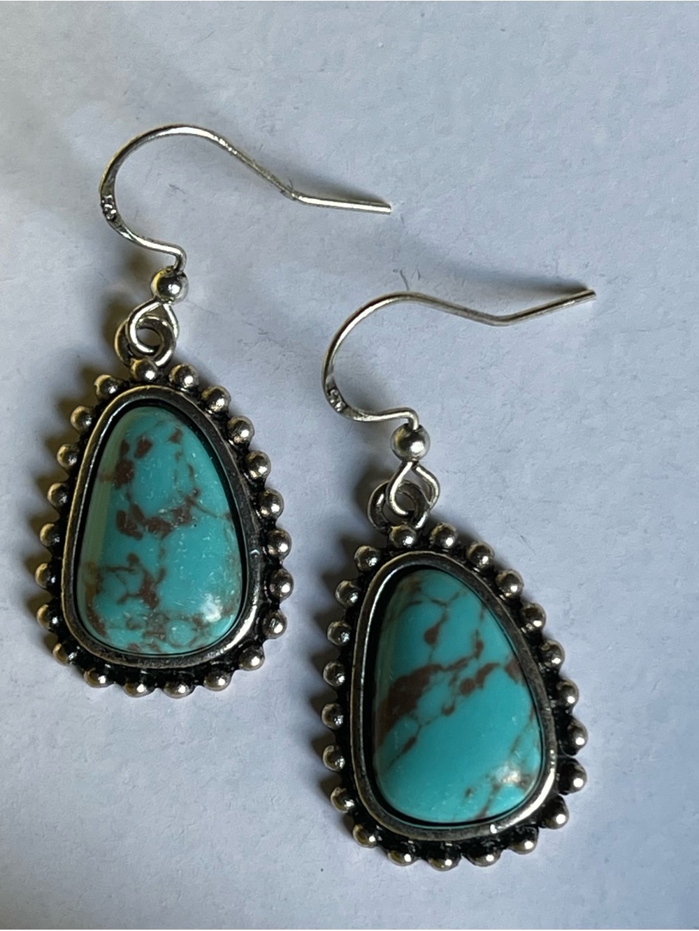 Turquoise Teardrop Dangle Earrings - Silver Accent